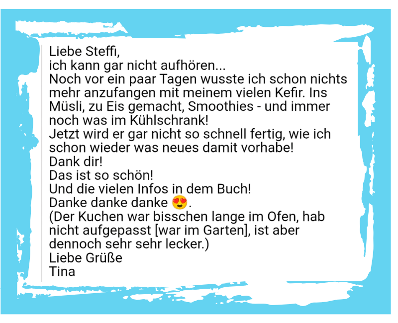 eingerahmtes Mail-Feedback einer begeisterten Brotbuch-Leserin